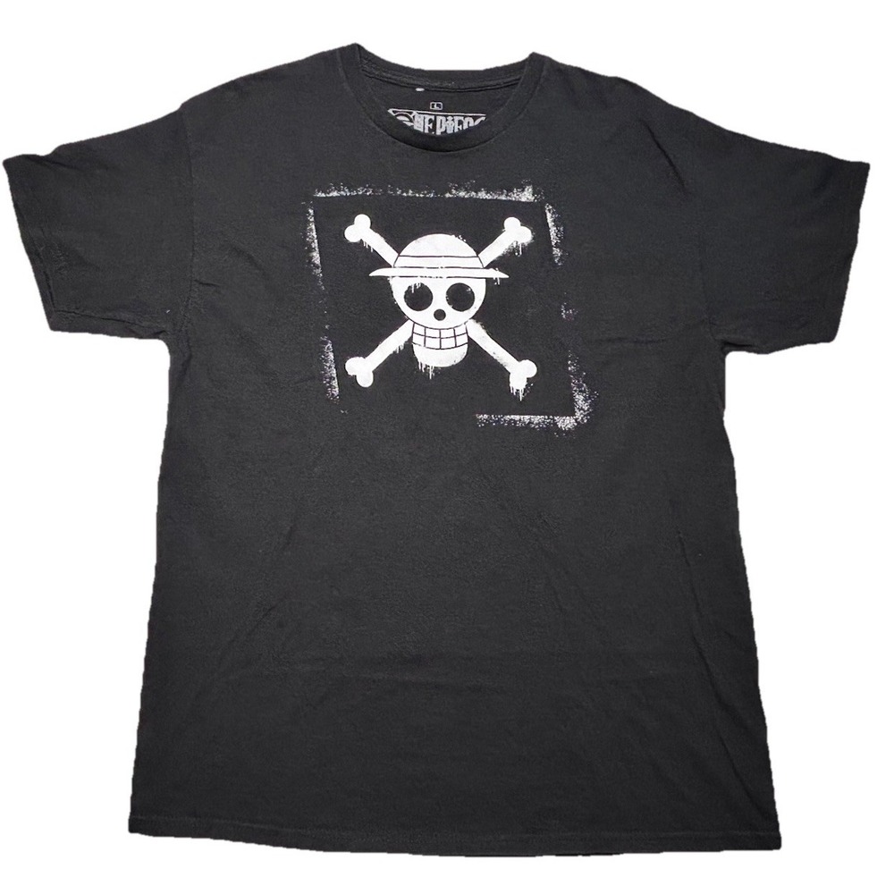 One Piece Straw Hat Pirates Skull Logo Graphic T Shirt Black‎ Men's Large Anime